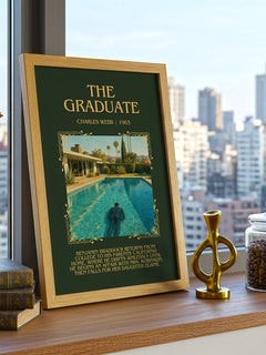 The Graduate Minimalist Book Poster by Charles Webb – framed print on a city-view windowsill
