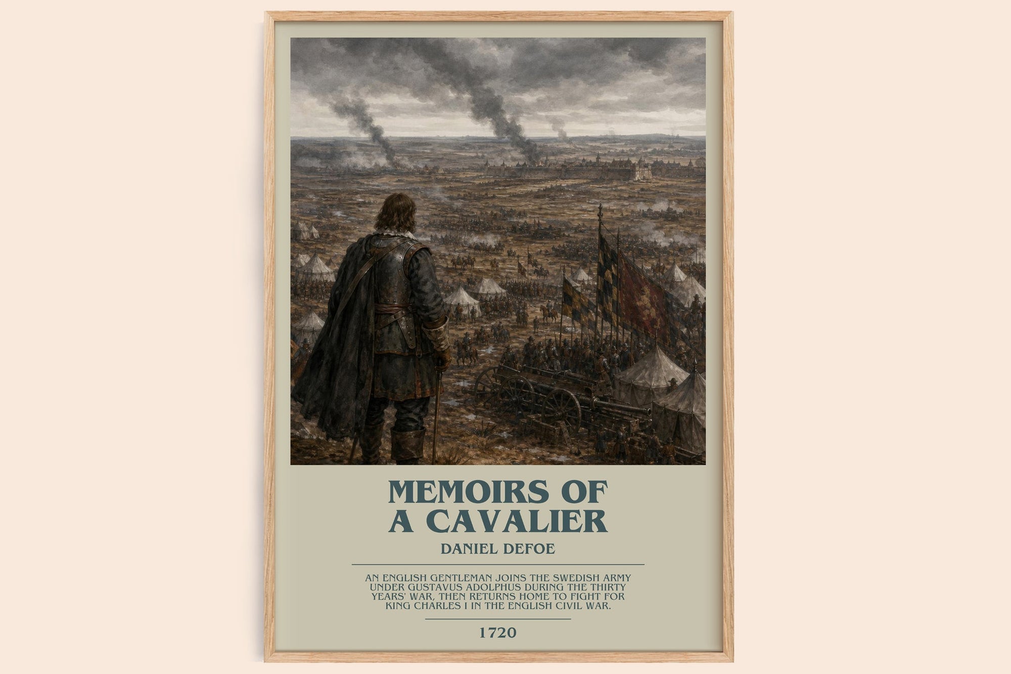 Memoirs Of A Cavalier bookish book poster by Daniel Defoe – framed literary art print