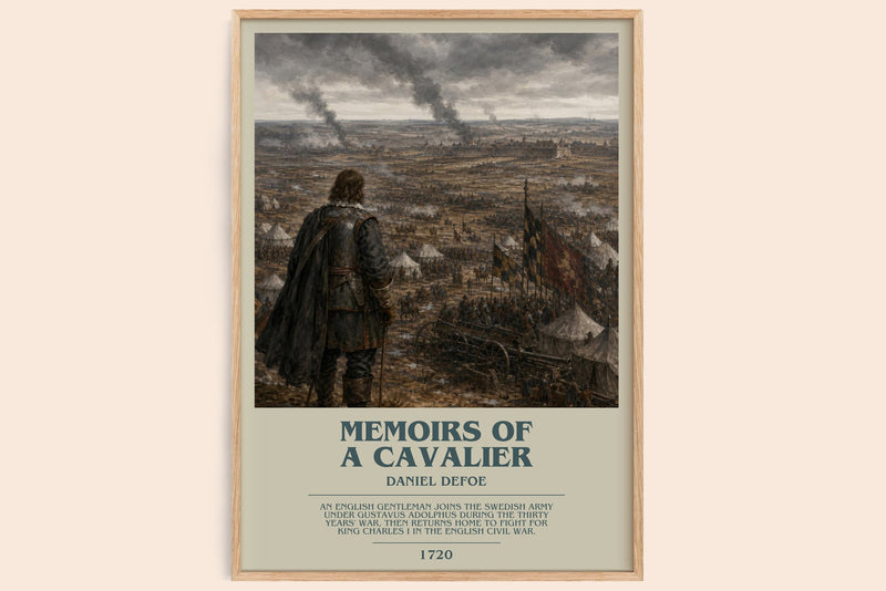 Memoirs Of A Cavalier bookish book poster by Daniel Defoe – framed literary art print