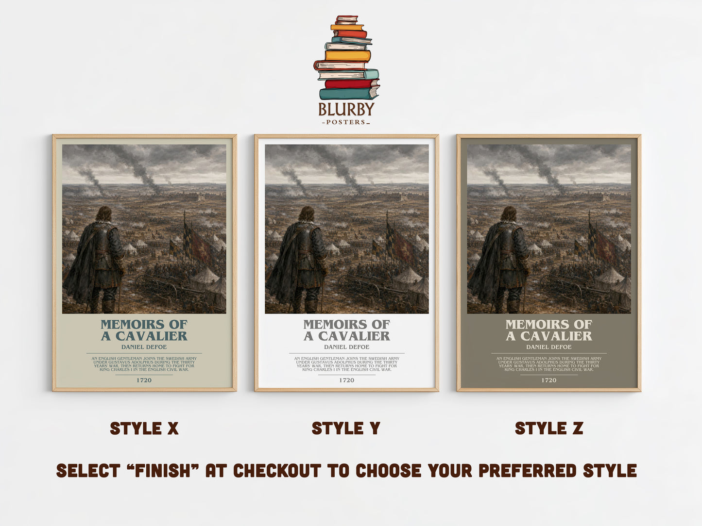 Memoirs Of A Cavalier bookish print in frame leaning in hallway – historical fiction wall art