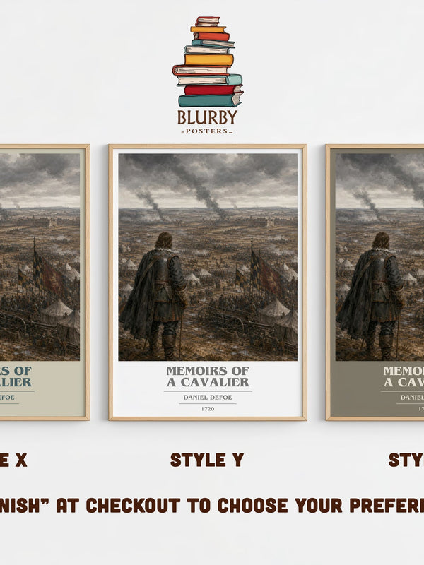 Memoirs Of A Cavalier book cover print in frame leaning in hallway – historical fiction wall art