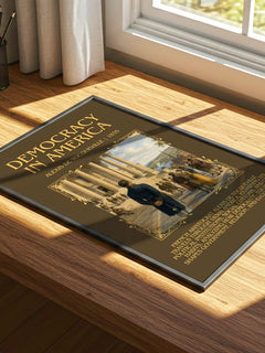 Democracy in America Minimalist Book Poster by Alexis de Tocqueville – print on a sunlit desk