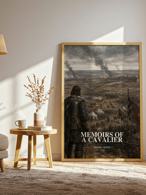Memoirs Of A Cavalier watercolour print in frame leaning in hallway – historical fiction wall art