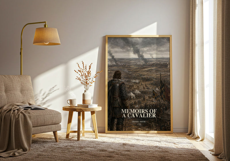 Memoirs Of A Cavalier watercolour print in frame leaning in hallway – historical fiction wall art