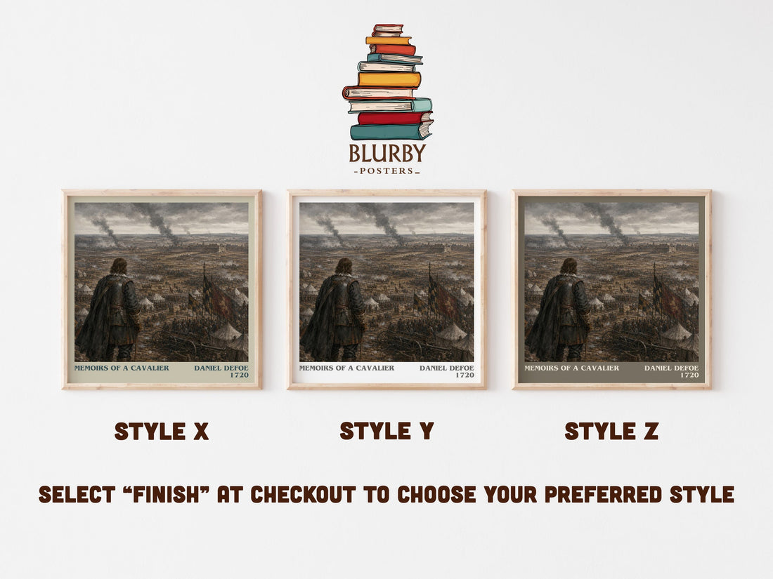 Memoirs Of A Cavalier literary print in frame leaning in hallway – historical fiction wall art (mockup)