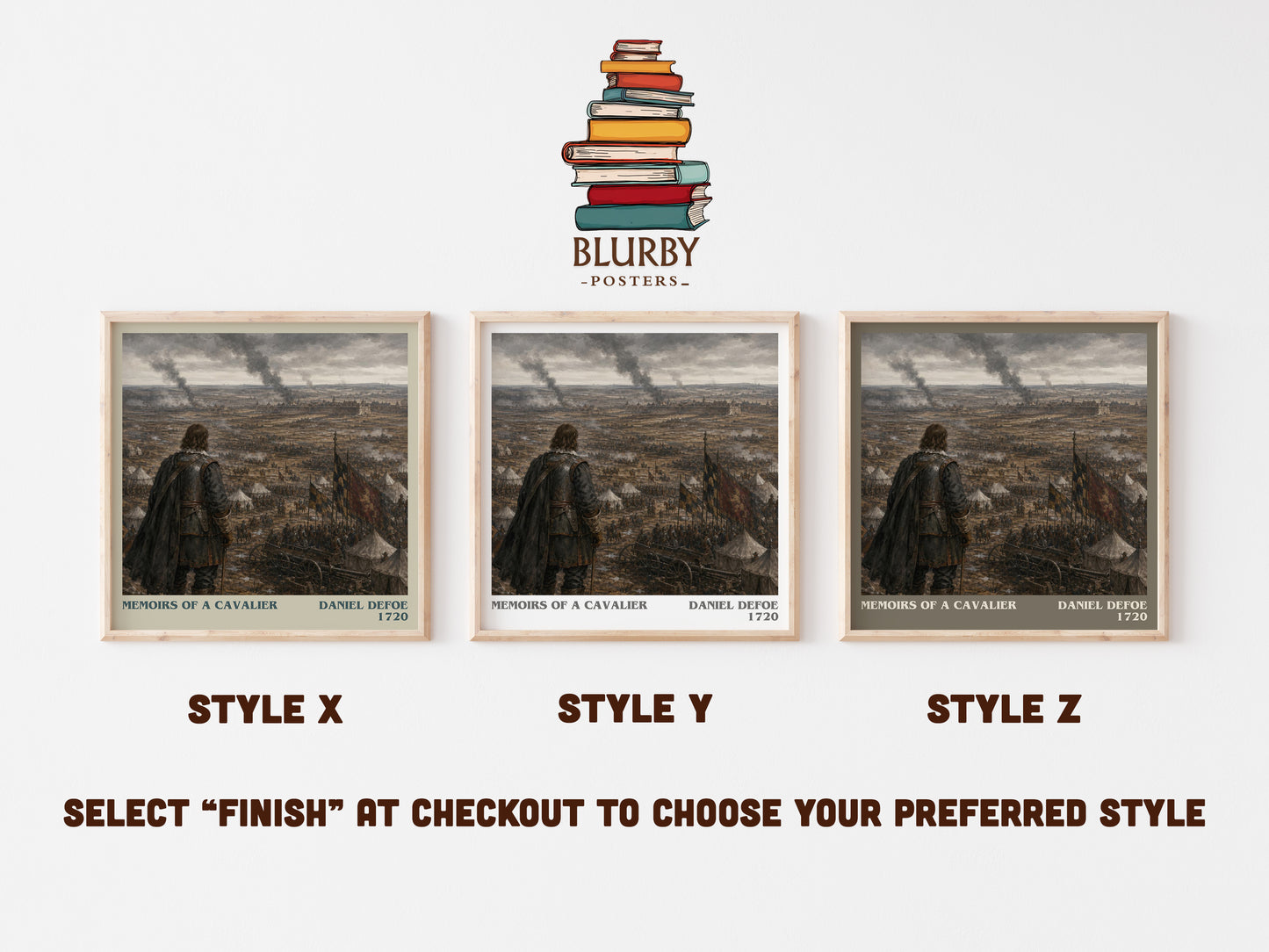 Memoirs Of A Cavalier literary print in frame leaning in hallway – historical fiction wall art