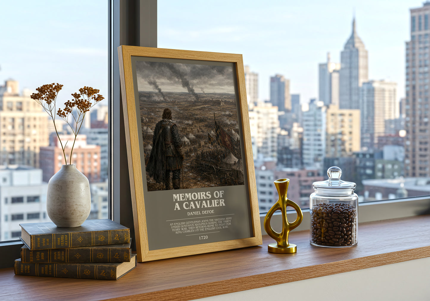 Memoirs Of A Cavalier bookish print framed by window – literary home decor