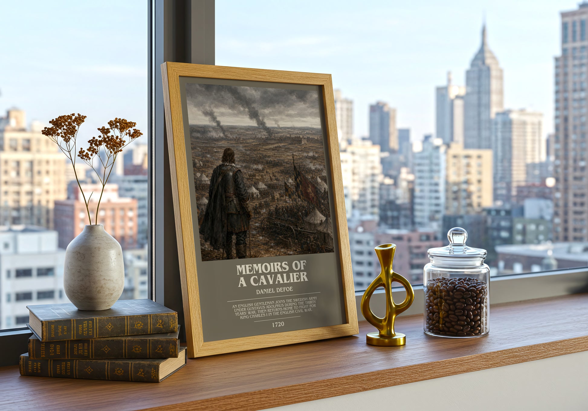 Memoirs Of A Cavalier bookish print framed by window – literary home decor