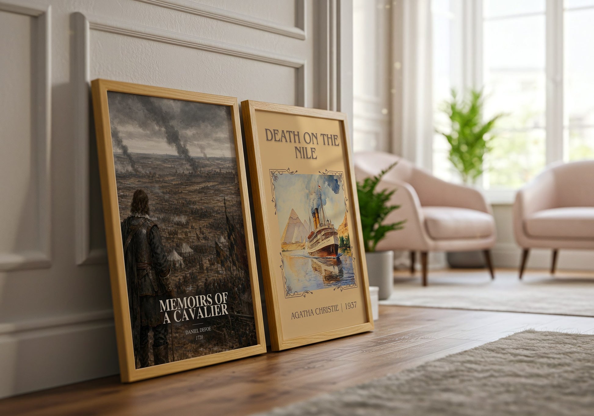 Memoirs Of A Cavalier watercolour print framed by window – literary home decor