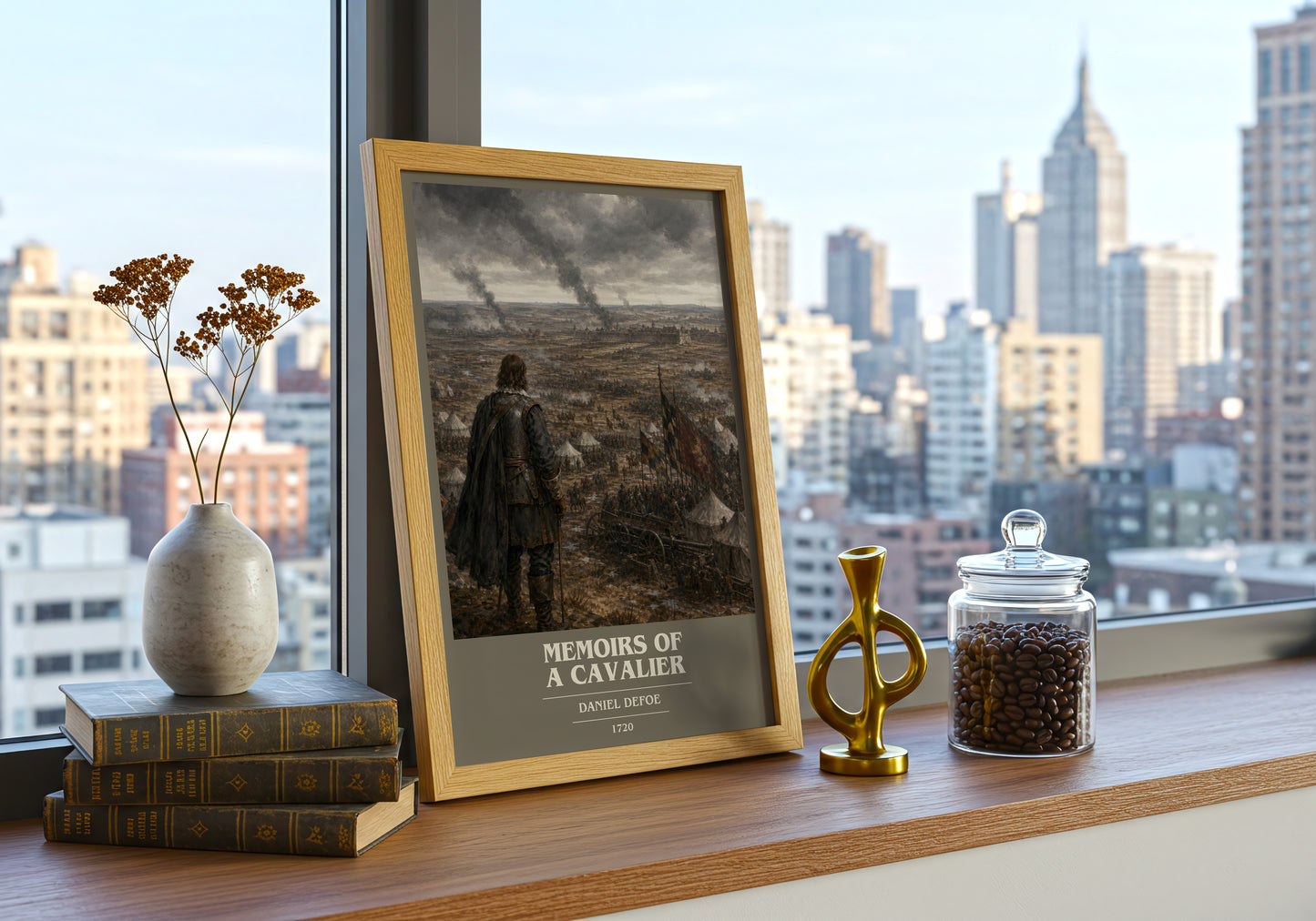 Memoirs Of A Cavalier book cover print framed by window – literary home decor
