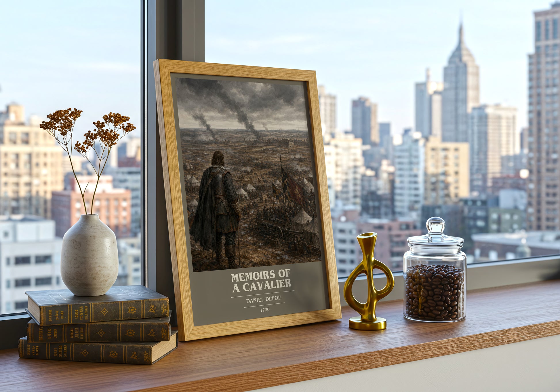 Memoirs Of A Cavalier book cover print framed by window – literary home decor