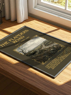 The Flanders Road Minimalist Book Poster by Claude Simon – print on a sunlit desk
