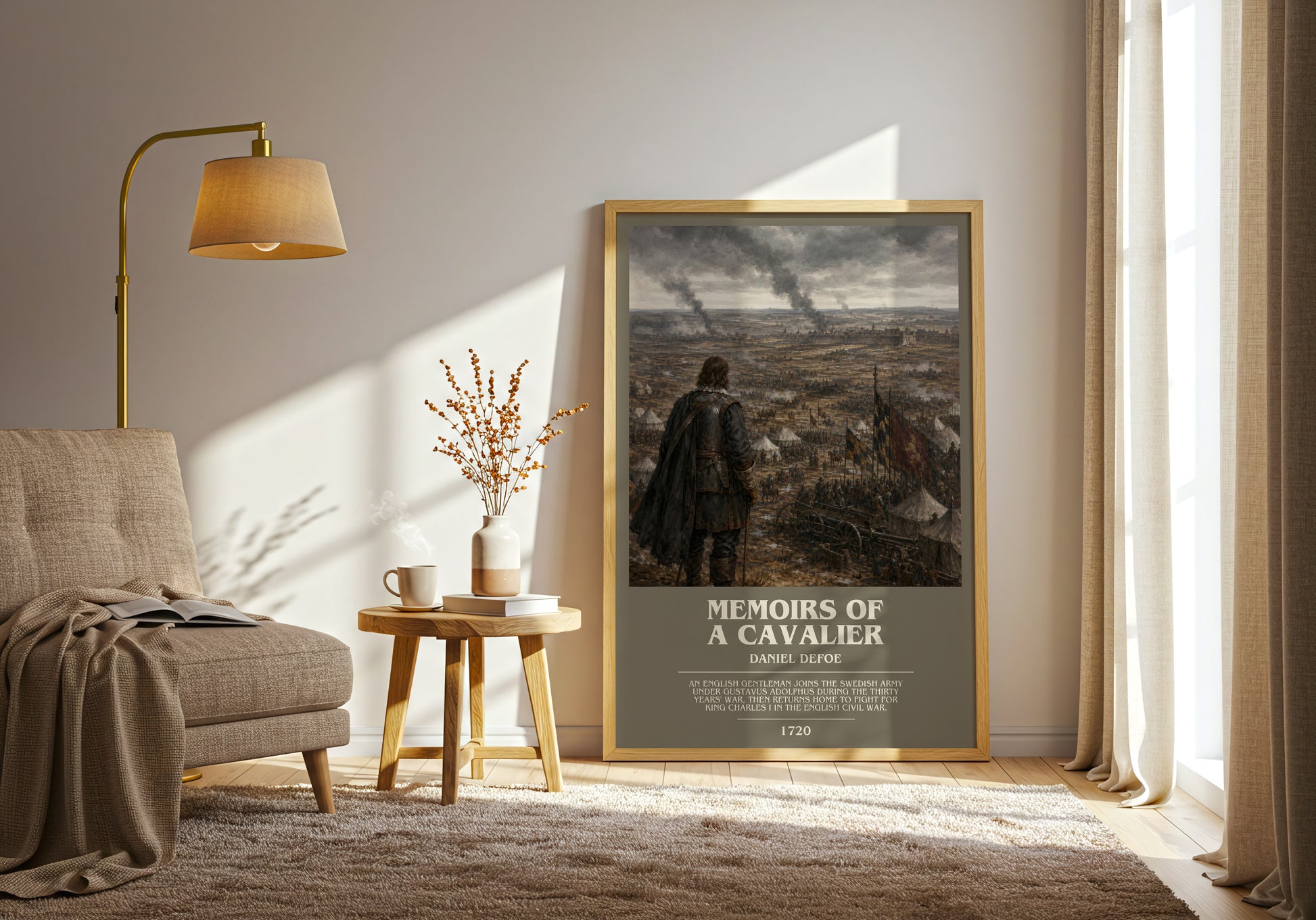 Memoirs Of A Cavalier bookish print on bookshelf – Daniel Defoe fan gift