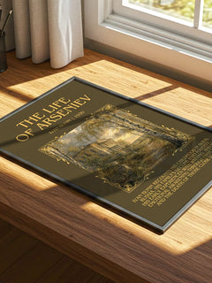 The Life Of Arseniev Minimalist Book Poster by Ivan Bunin – print on a sunlit desk