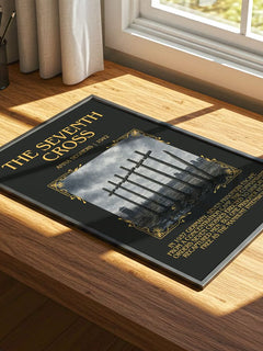 The Seventh Cross Minimalist Book Poster by Anna Seghers – print on a sunlit desk