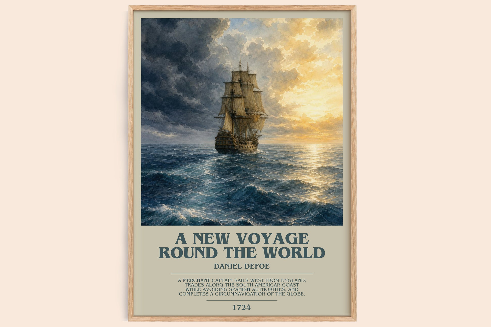 A New Voyage Round The World bookish book poster by Daniel Defoe – framed literary art print