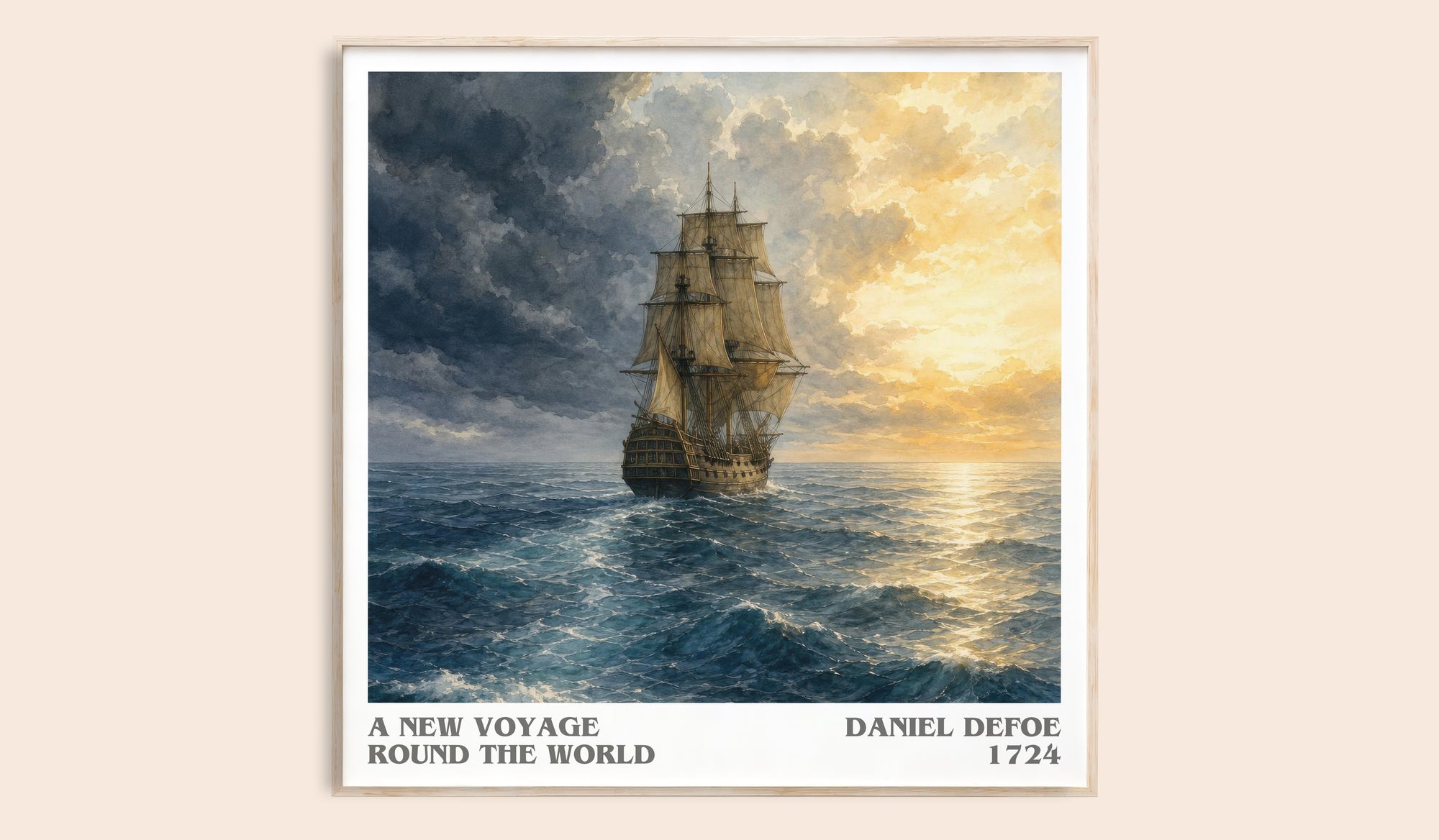 A New Voyage Round The World literary book poster by Daniel Defoe – framed literary art print