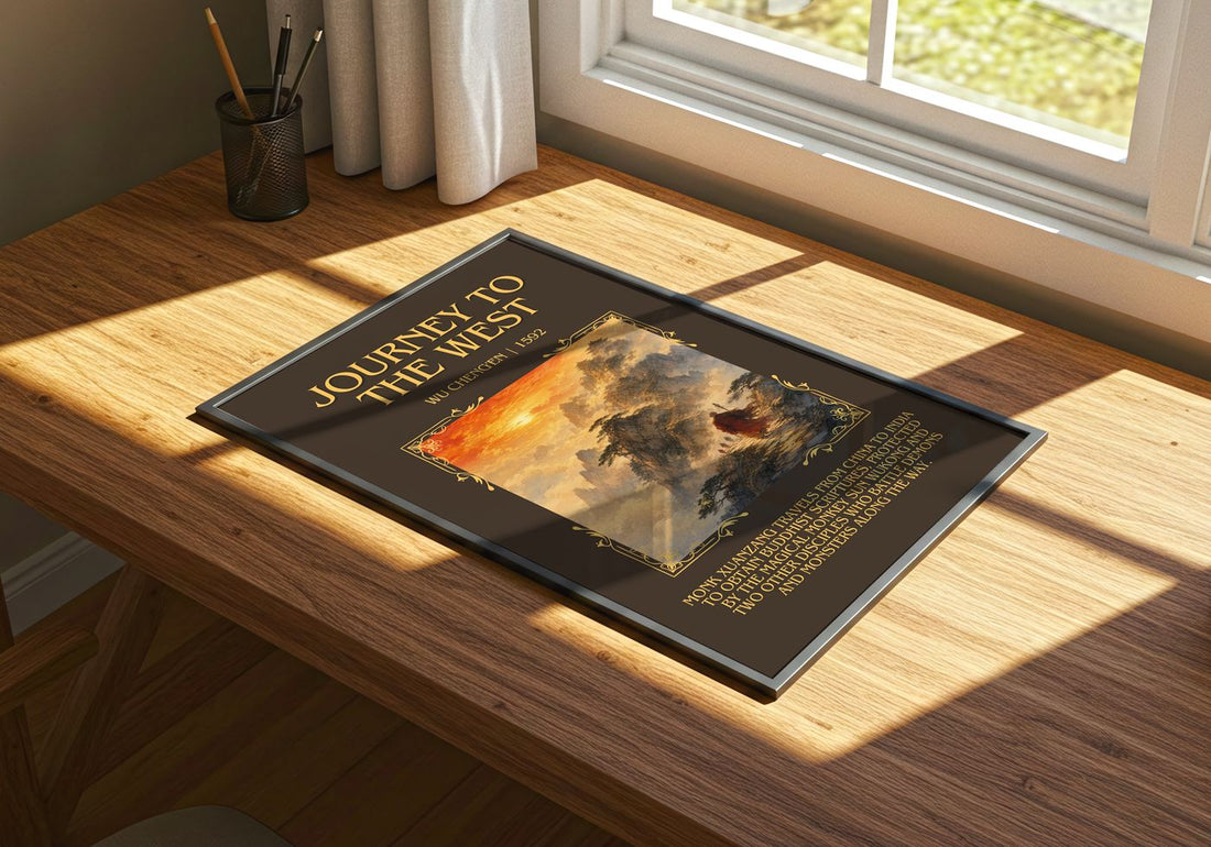 Journey to the West Minimalist Book Poster by Wu Cheng'en – print on a sunlit desk