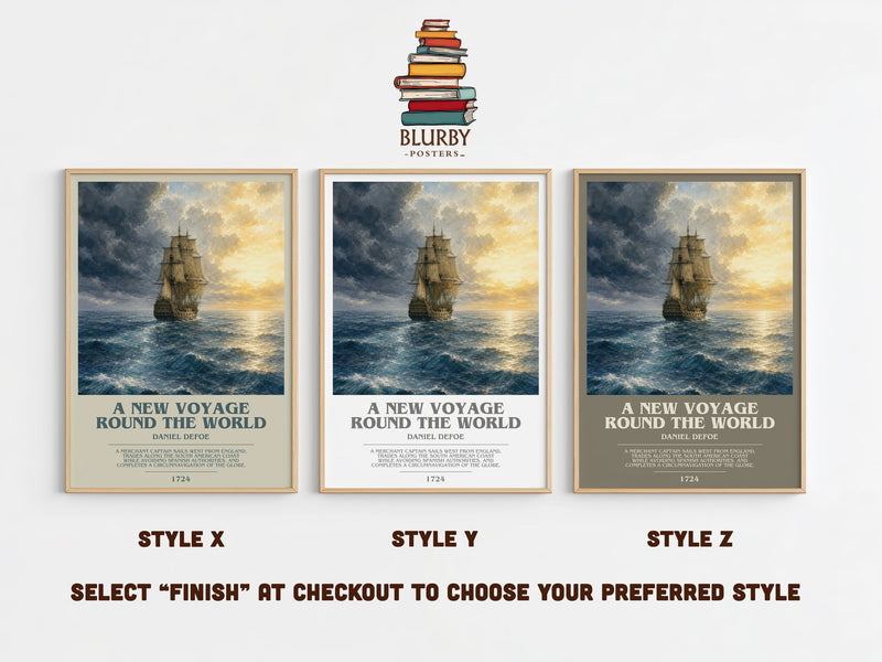 A New Voyage Round The World bookish print in frame leaning in hallway – adventure wall art