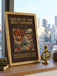 Dream of the Red Chamber Minimalist Book Poster by Cao Xueqin – framed print on a city-view windowsill