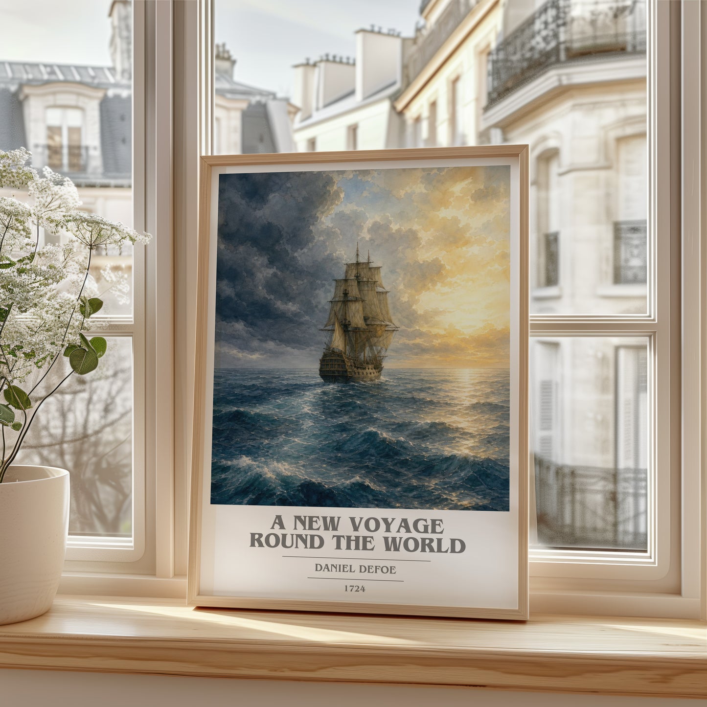 A New Voyage Round The World book cover poster colour and style options – Daniel Defoe book art