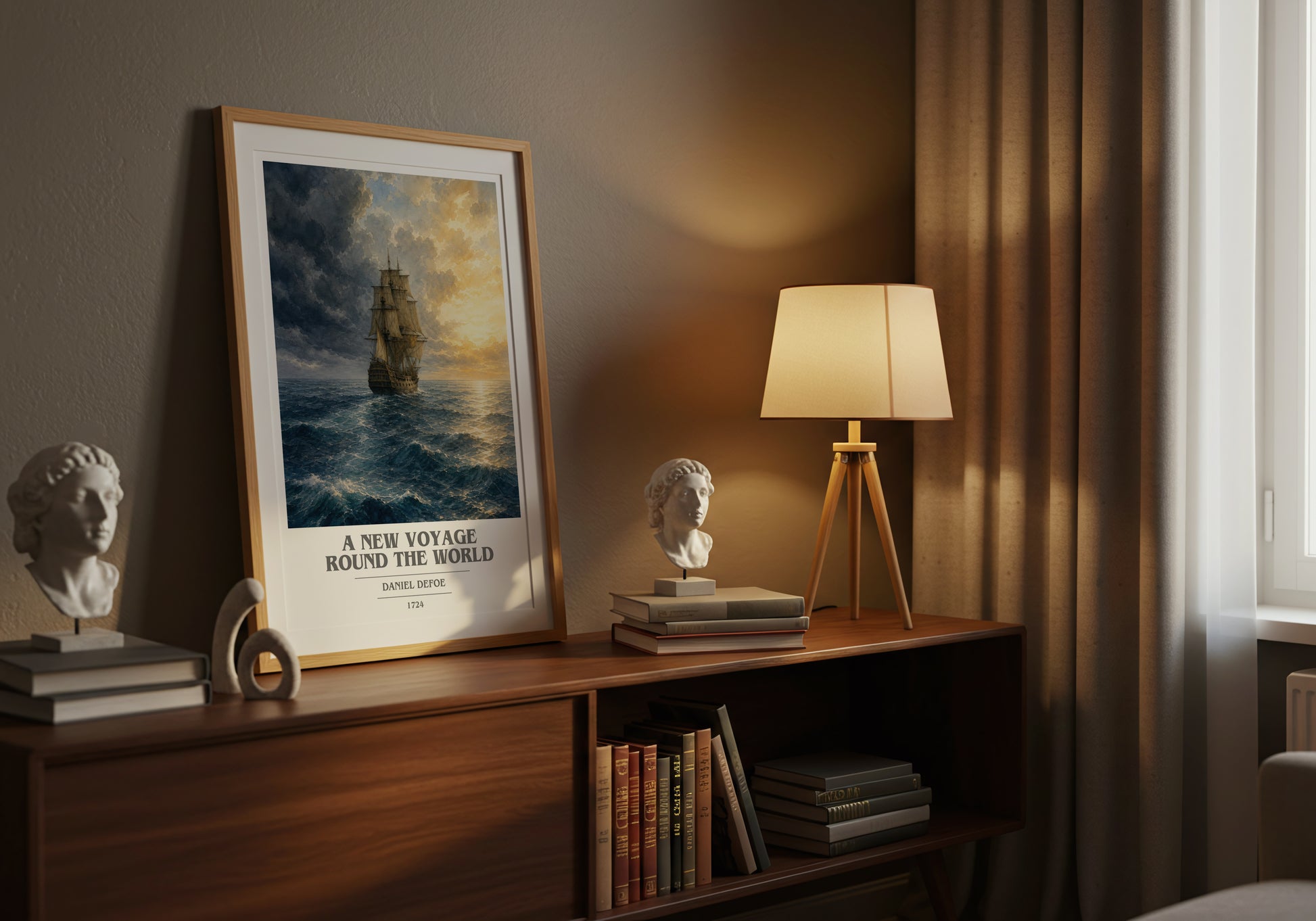 A New Voyage Round The World book cover book poster framed on wall – adventure wall art
