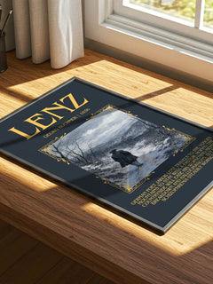 Lenz Minimalist Book Poster by Georg Buchner – print on a sunlit desk