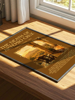 The Death of Artemio Cruz Minimalist Book Poster by Carlos Fuentes – print on a sunlit desk
