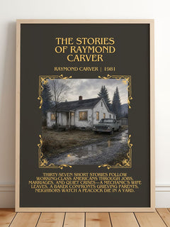 The Stories of Raymond Carver Minimalist Book Poster by Raymond Carver – framed print leaning on a wooden floor