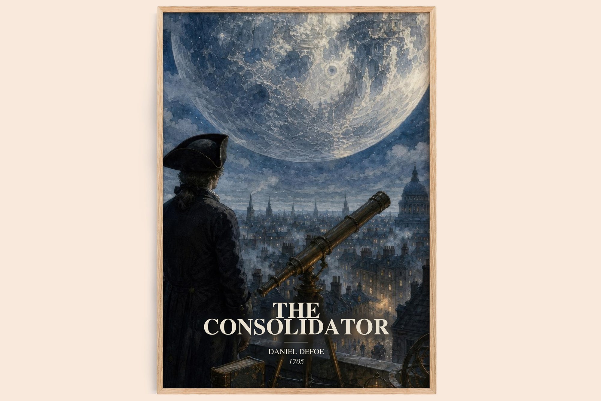 The Consolidator watercolour book poster by Daniel Defoe – framed literary art print
