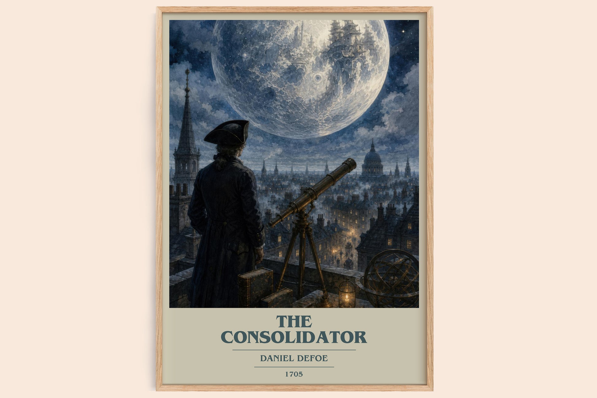 The Consolidator book cover book poster by Daniel Defoe – framed literary art print
