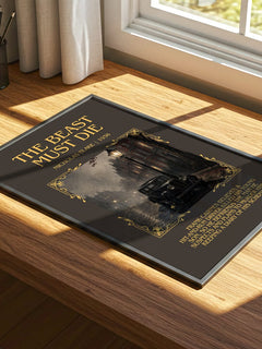 The Beast Must Die Minimalist Book Poster by Nicholas Blake – print on a sunlit desk