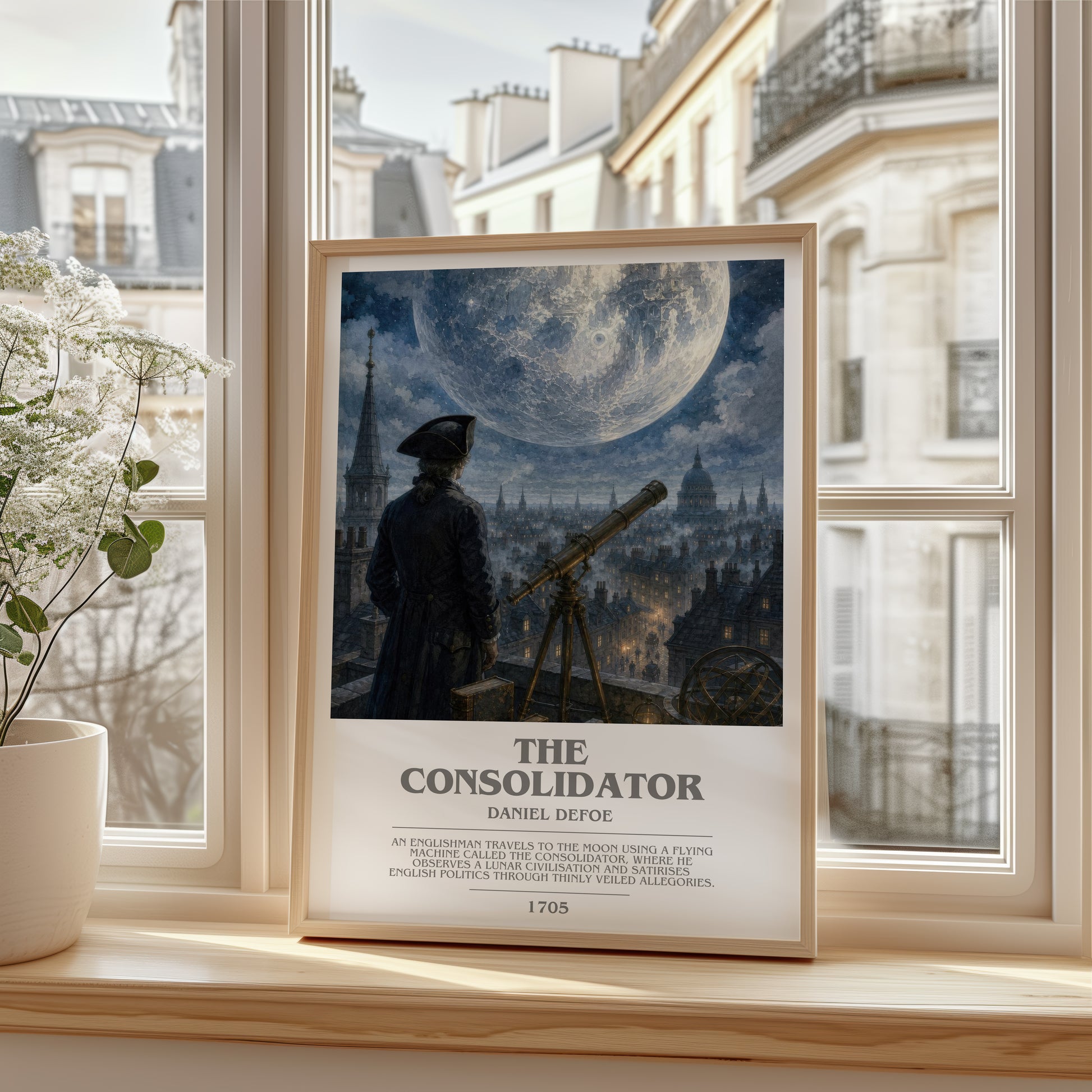 The Consolidator bookish poster colour and style options – Daniel Defoe book art