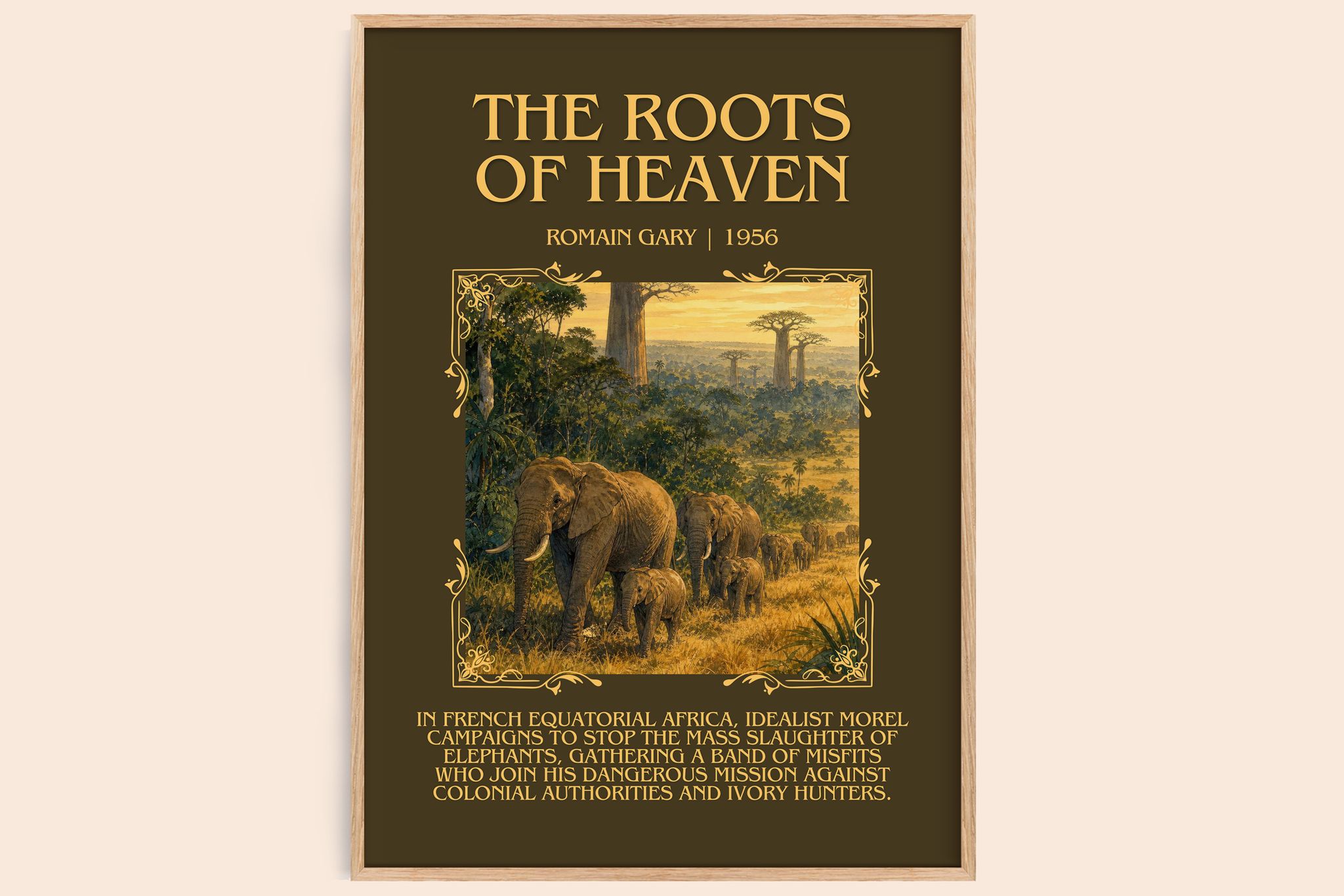 The Roots of Heaven Minimalist Book Poster by Romain Gary