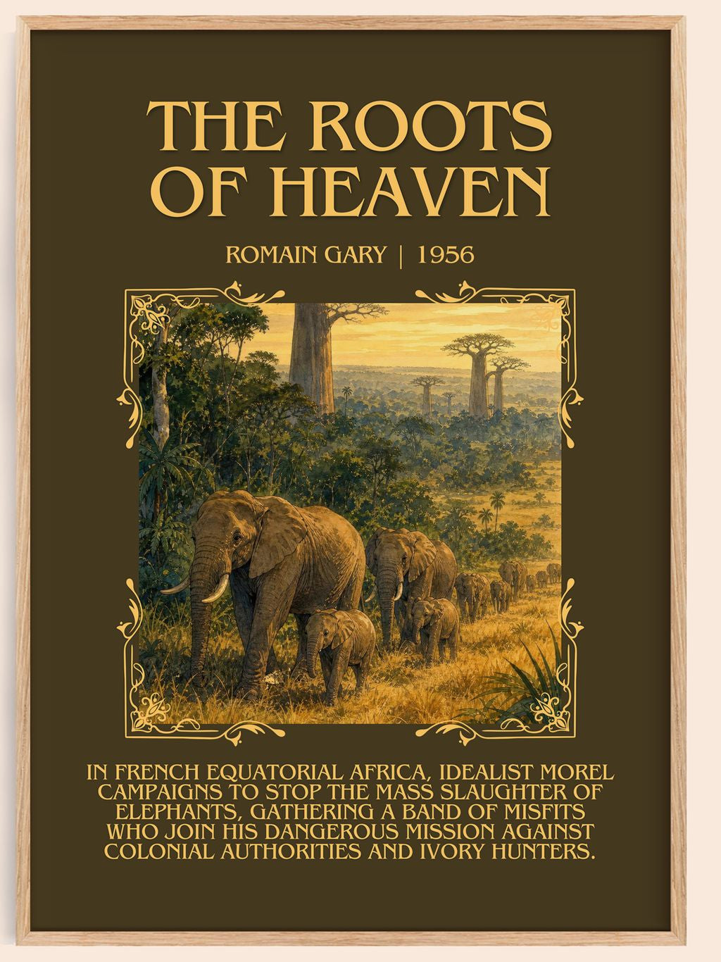 The Roots of Heaven Minimalist Book Poster by Romain Gary – book poster