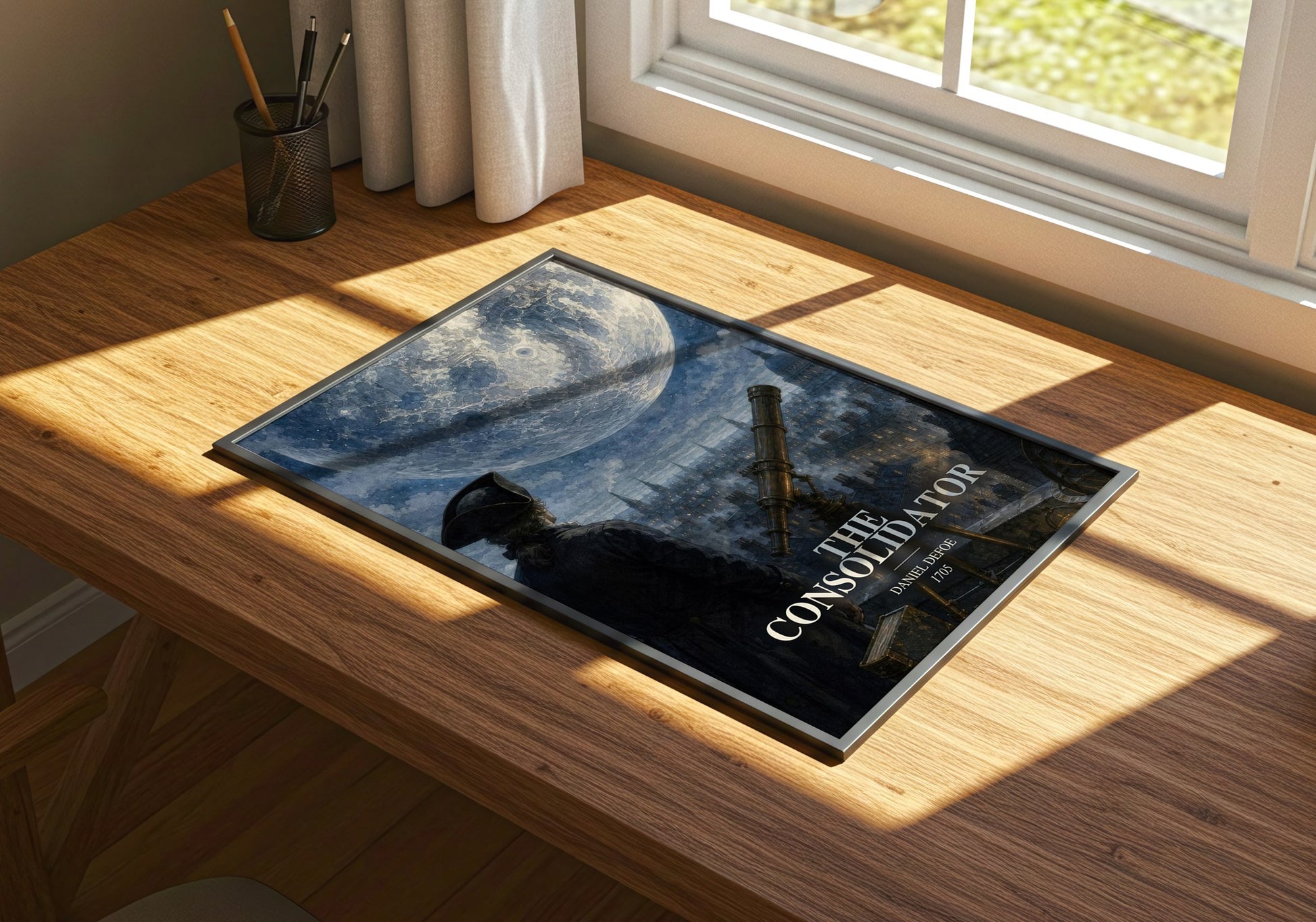 The Consolidator watercolour book poster framed on wall – sci fi wall art