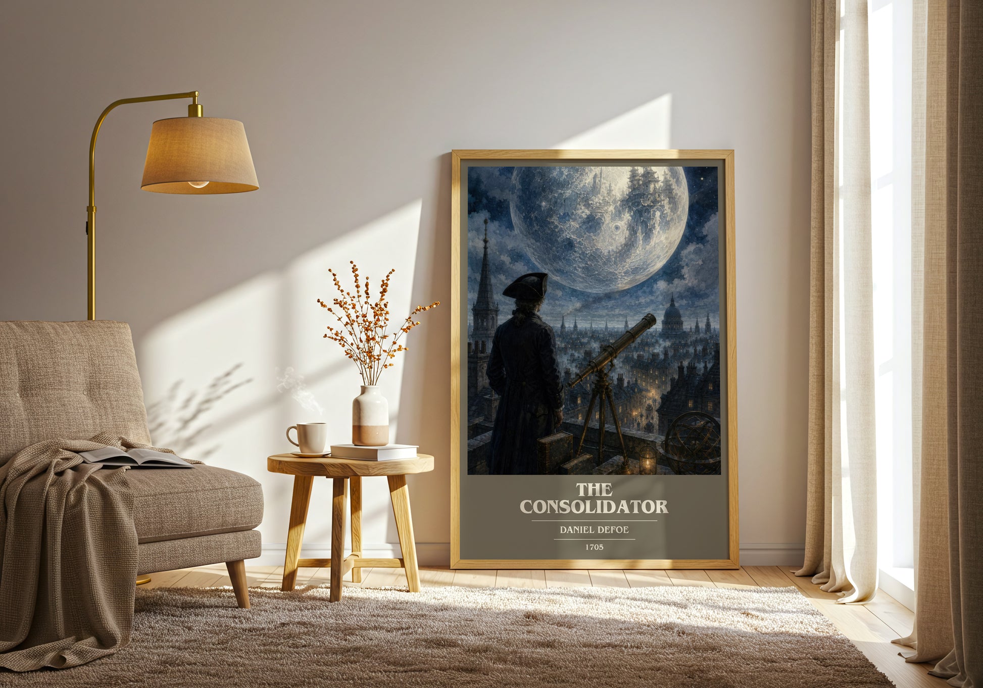 The Consolidator book cover print on bookshelf – Daniel Defoe fan gift