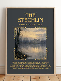 The Stechlin Minimalist Book Poster by Theodor Fontane – framed print leaning on a wooden floor