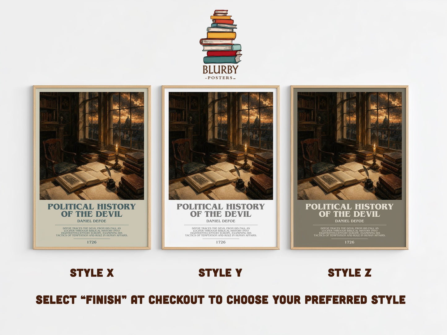 Political History Of The Devil bookish print in frame leaning in hallway – non fiction wall art