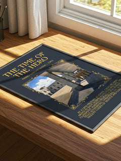 The Time of the Hero Minimalist Book Poster by Mario Vargas Llosa – print on a sunlit desk