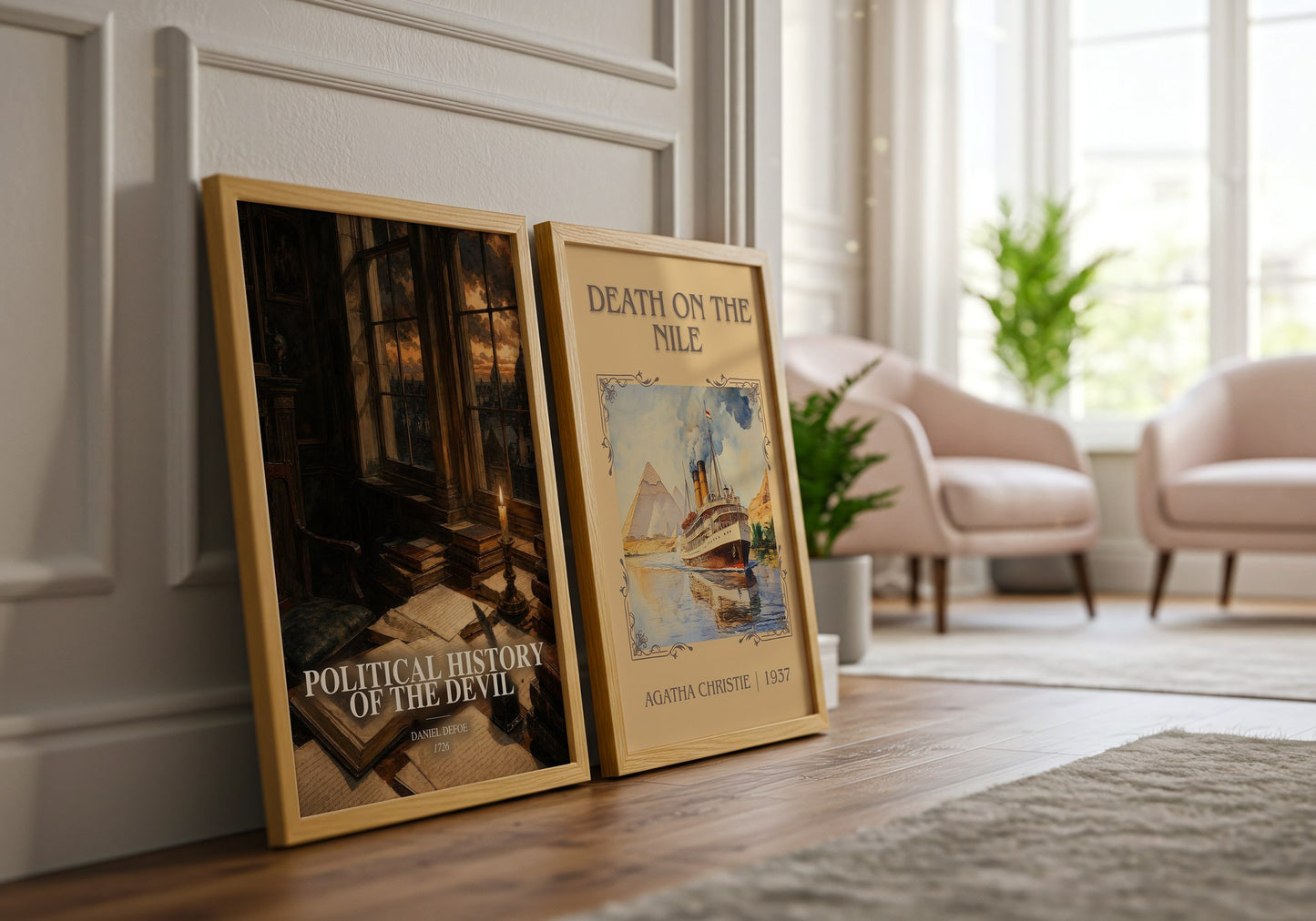 Political History Of The Devil watercolour print framed by window – literary home decor