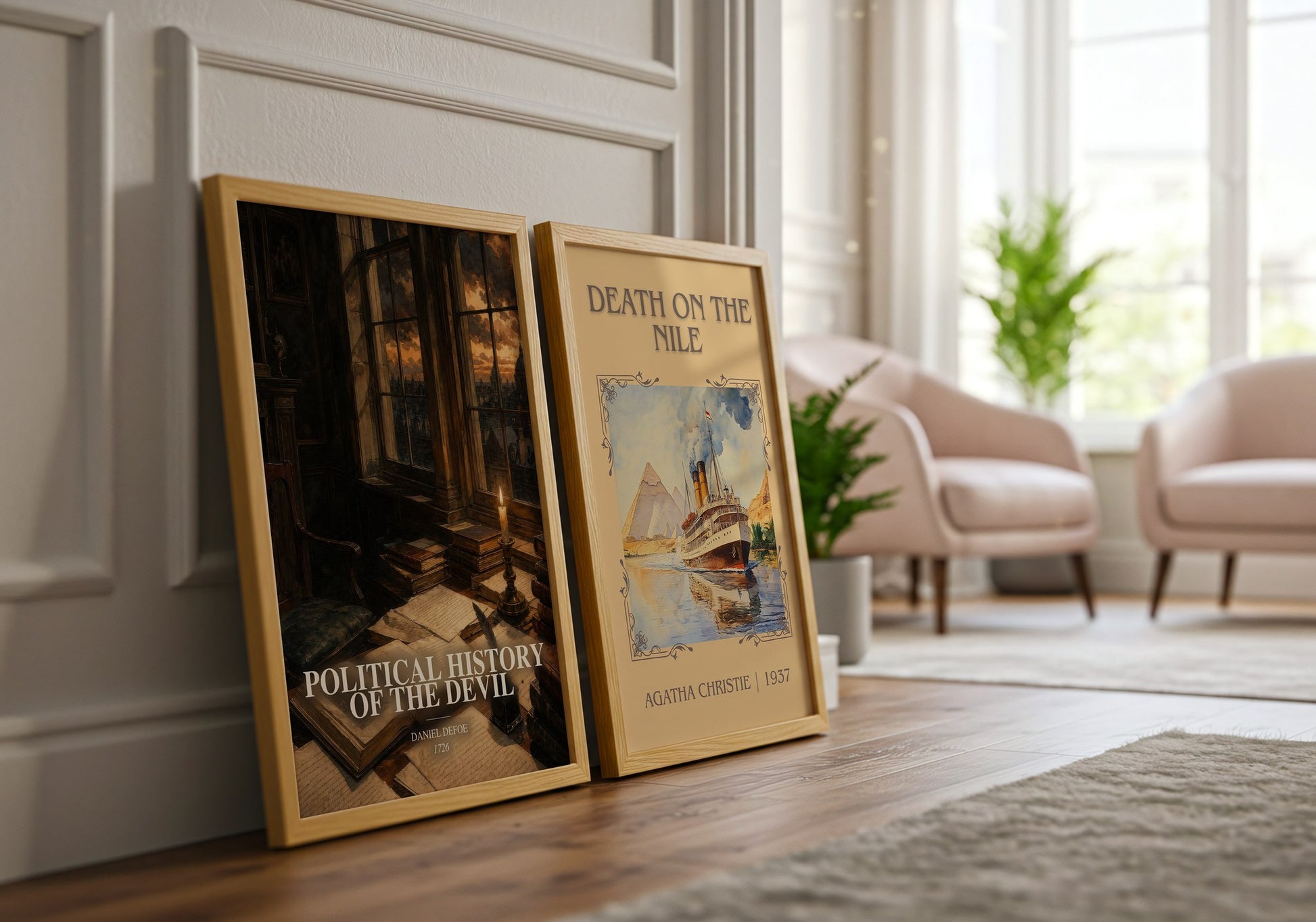 Political History Of The Devil watercolour print framed by window – literary home decor