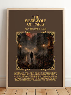 The Werewolf Of Paris Minimalist Book Poster by Guy Endore – framed print leaning on a wooden floor