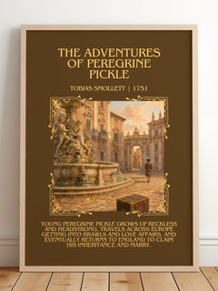 Adventures of Peregrine Pickle Minimalist Book Poster by T. Smollett – framed print leaning on a wooden floor