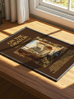 On The Orator Minimalist Book Poster by Marcus Tullius Cicero – print on a sunlit desk