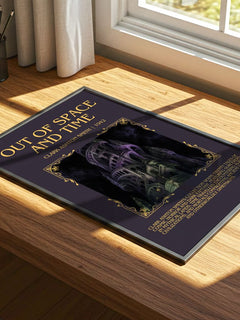 Out Of Space And Time Minimalist Book Poster by Clark Ashton Smith – print on a sunlit desk