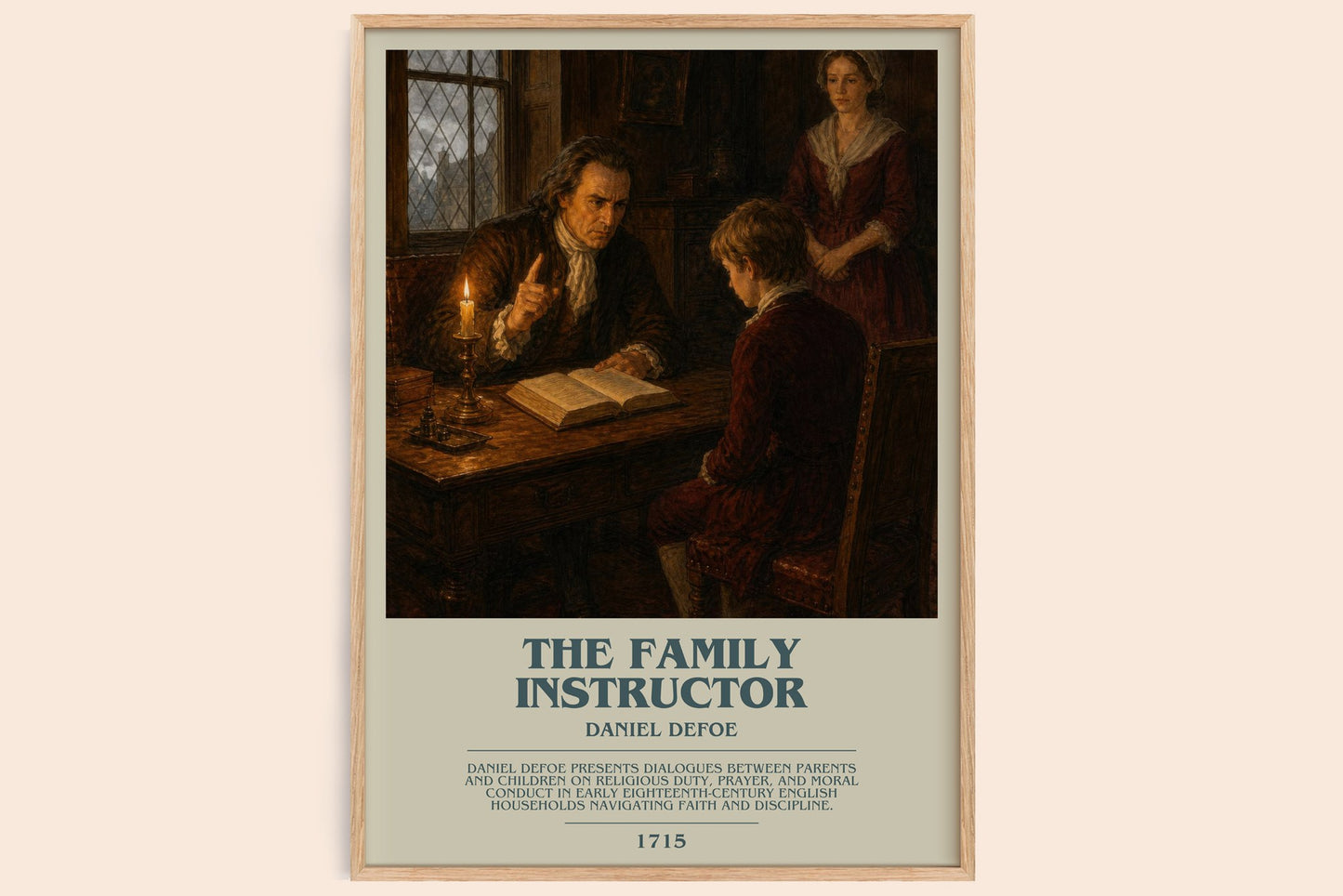 The Family Instructor bookish book poster by Daniel Defoe – framed literary art print