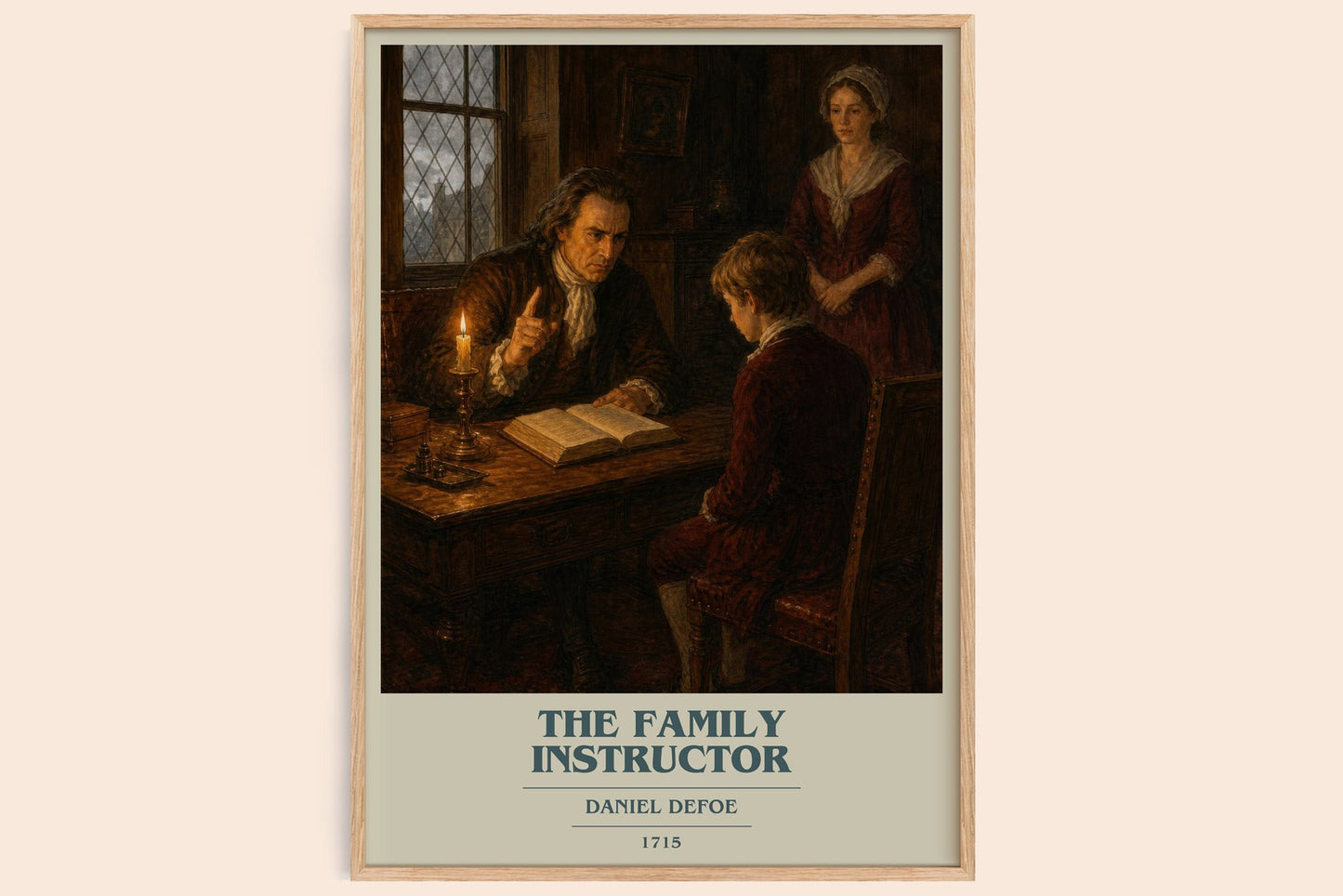 The Family Instructor book cover book poster by Daniel Defoe – framed literary art print