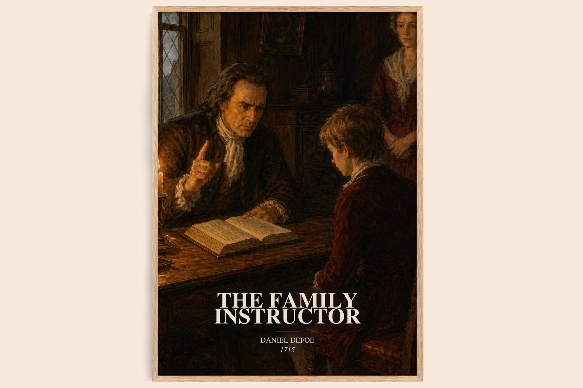 The Family Instructor watercolour book poster by Daniel Defoe – framed literary art print