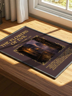 The Flowers of Evil Minimalist Book Poster by Charles Baudelaire – print on a sunlit desk